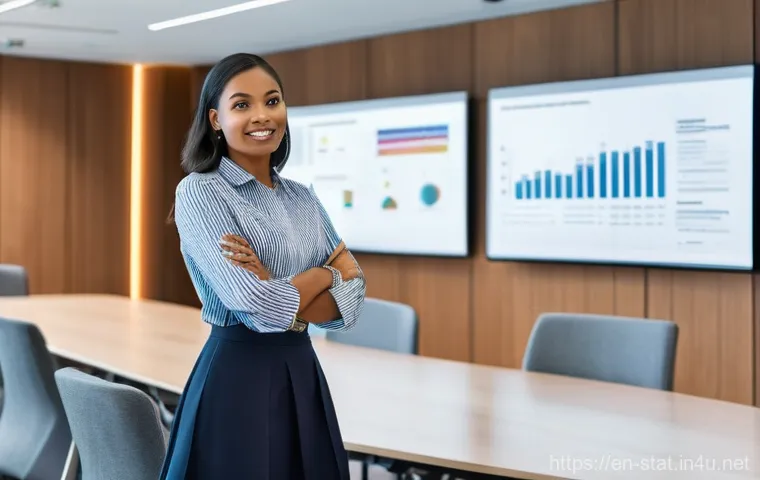 통계분석가로 일하며 겪는 즐거움과 어려움 - **Prompt:** A mid-career data scientist, wearing a comfortable yet professional sweater and dark jea...