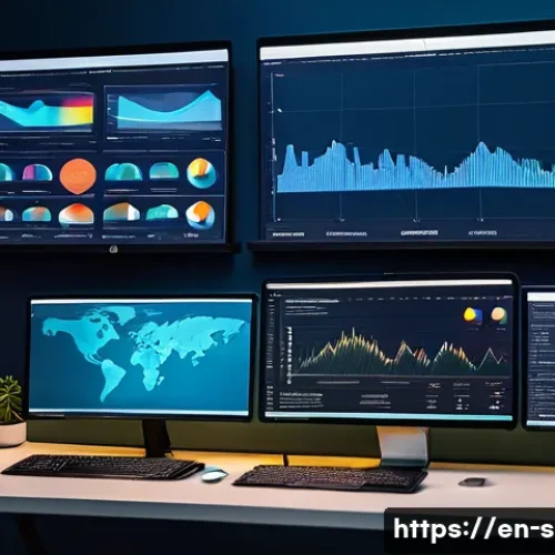 통계분석과 관련된 새로운 연구 - A high-tech modern data scientist’s workspace featuring multiple ultra-wide monitors displaying colo...