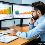 통계분석 업무 중 만날 수 있는 도전 과제 - A professional data analyst in a modern office environment, thoughtfully examining complex datasets ...